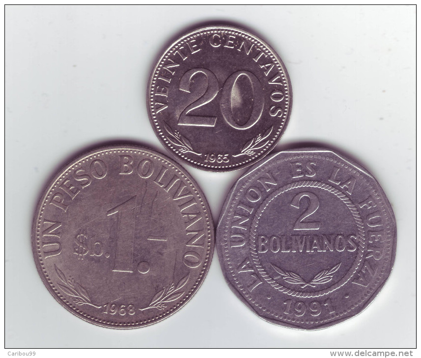 BOLIVIE Lot De 3 Pièces – 20 Centavos 1965 – 1 Peso Boliviano 1968 – 2 Bolivianos 1991 - Bolivia