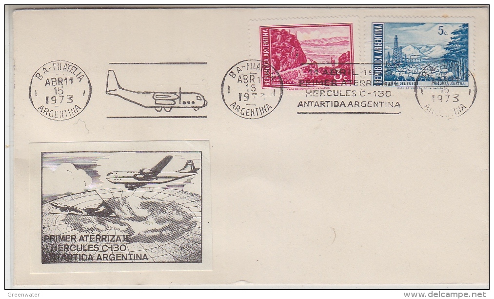 Argentina 1973 1st Flight Of Hercules C-130 To Antarctica Argentina, Label,  Ca 15 Abr 1973 Cover (29749) - Vols Polaires