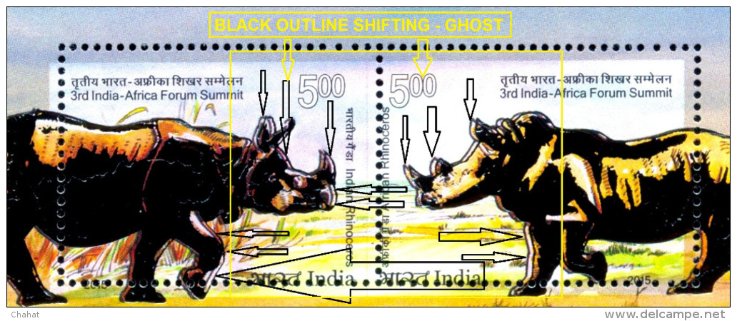 WILDLIFE-RHINOCEROS-LIONS-GAZELLE-3rd INDIA-AFRICA SUMMIT-GOLD LAQURED-MS-ERROR-NDIA-2015-RARE-MNH-D3-14 - Variétés Et Curiosités