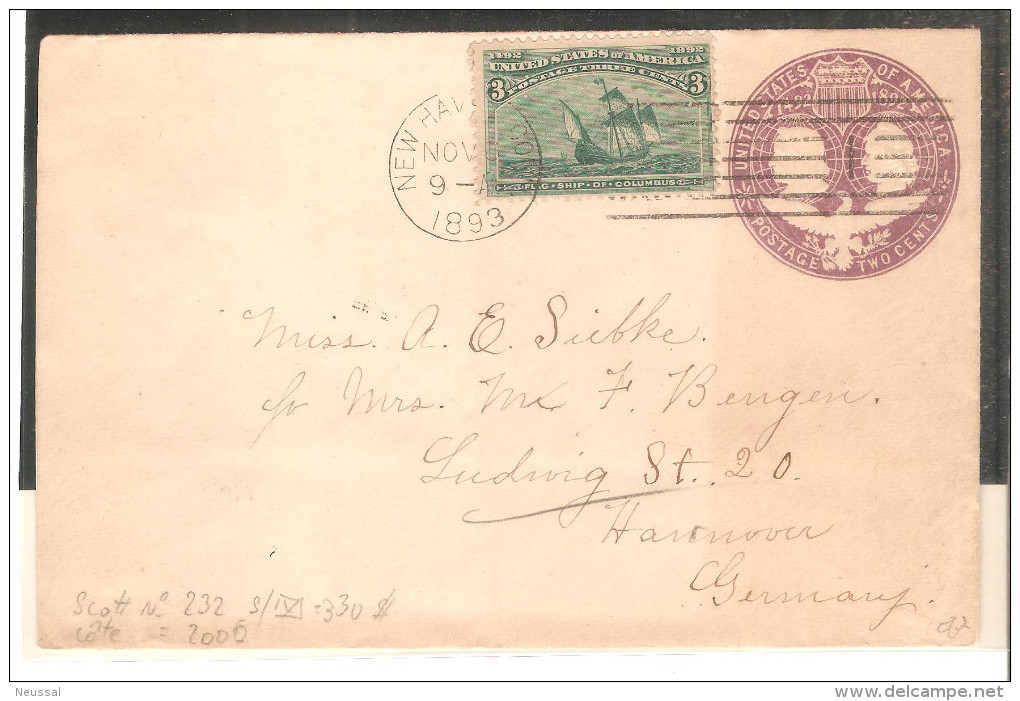 Carta Entero Postal De 1893 Matasello New Haven. - ...-1900