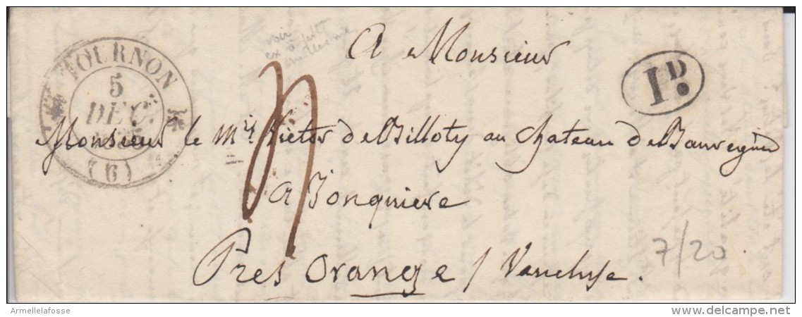 Cachet à Date (CAD) De Tournon (Ardèche) De 1837 T4 + 1D Noir - 1801-1848: Vorläufer XIX