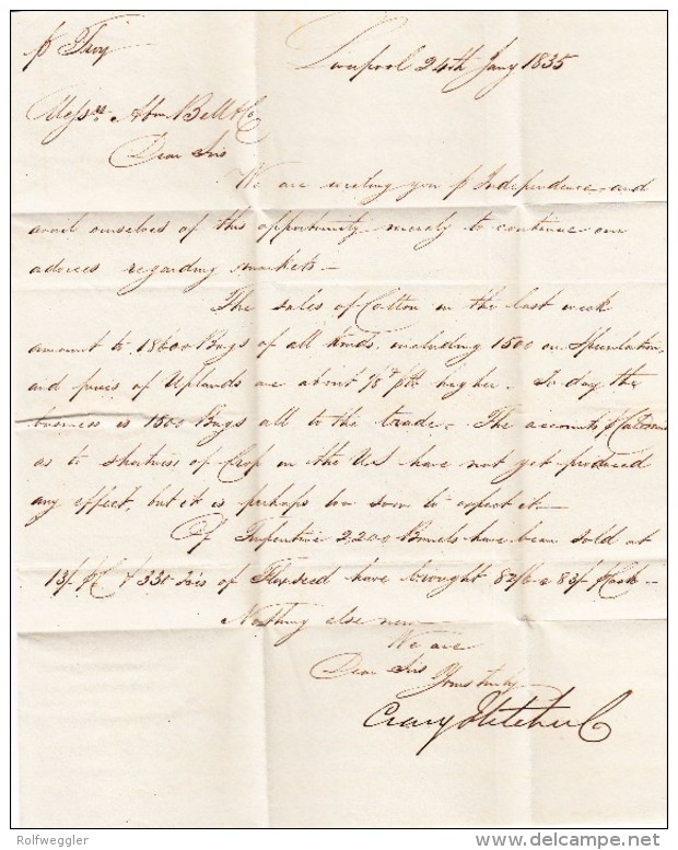 GB Liverpool 24.1.1835 Vorphila Brief Nach New-York - ...-1840 Préphilatélie