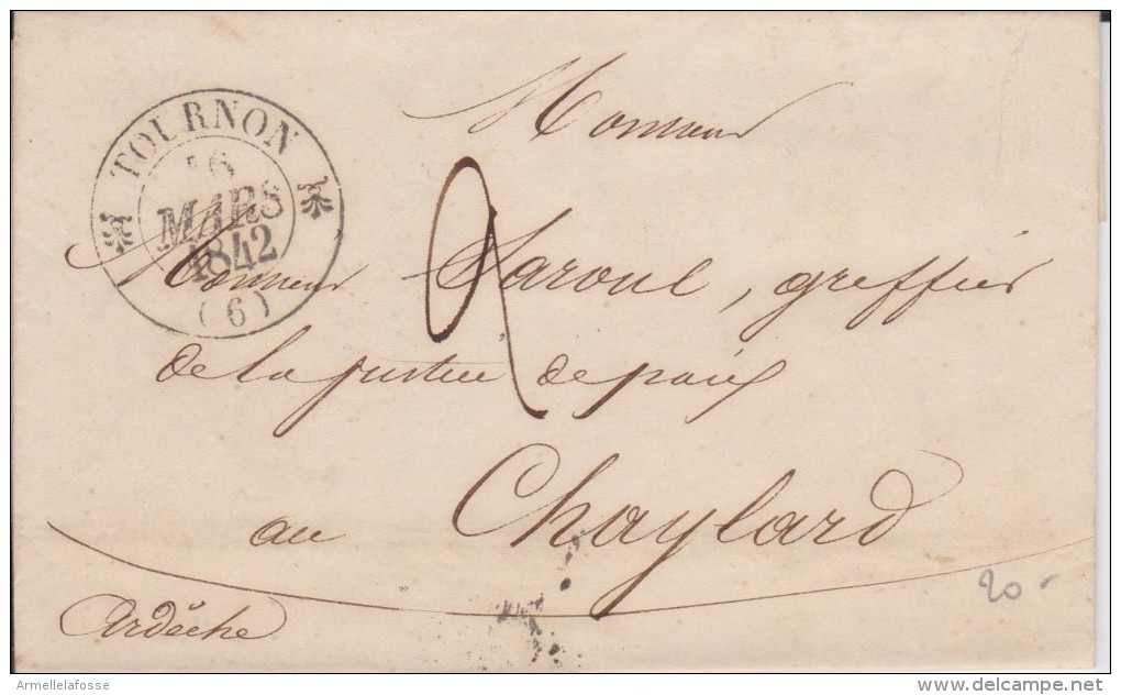 Cachet à Date (CAD) De Tournon (Ardèche) De 1842 T2 Noir - 1801-1848: Vorläufer XIX