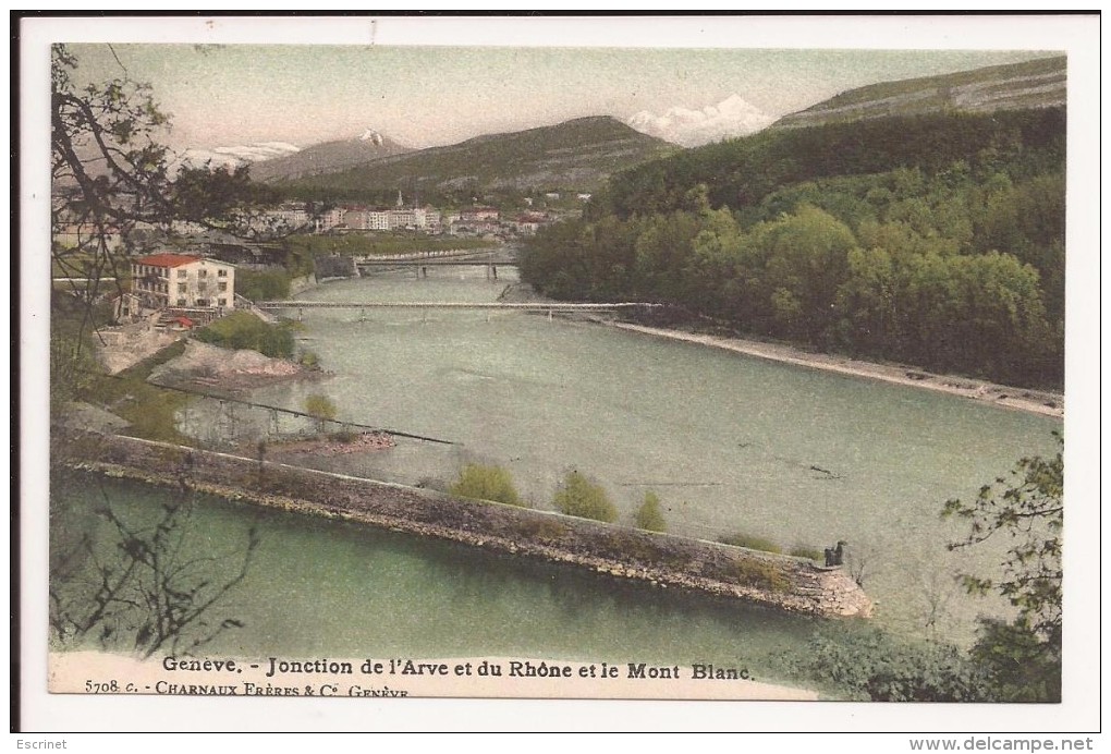 Geneve  - Jonction De L Arve Et Du Rhoe Et Le Mont Blanc - Genève