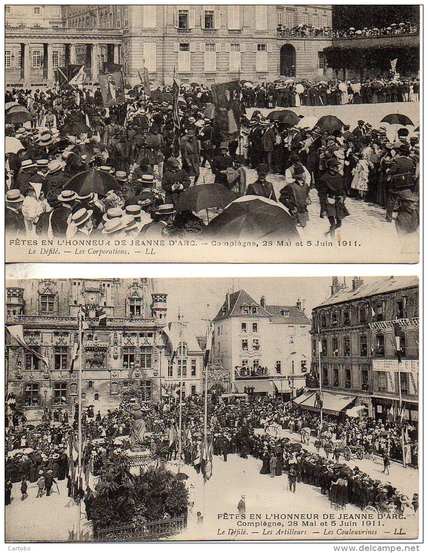 60 COMPIEGNE  Beau LOT De 5 Cartes Fêtes En L'honneur De Jeanne D'Arc 28 Mai Et  Juin 1911 (LL Editeur) - Compiegne