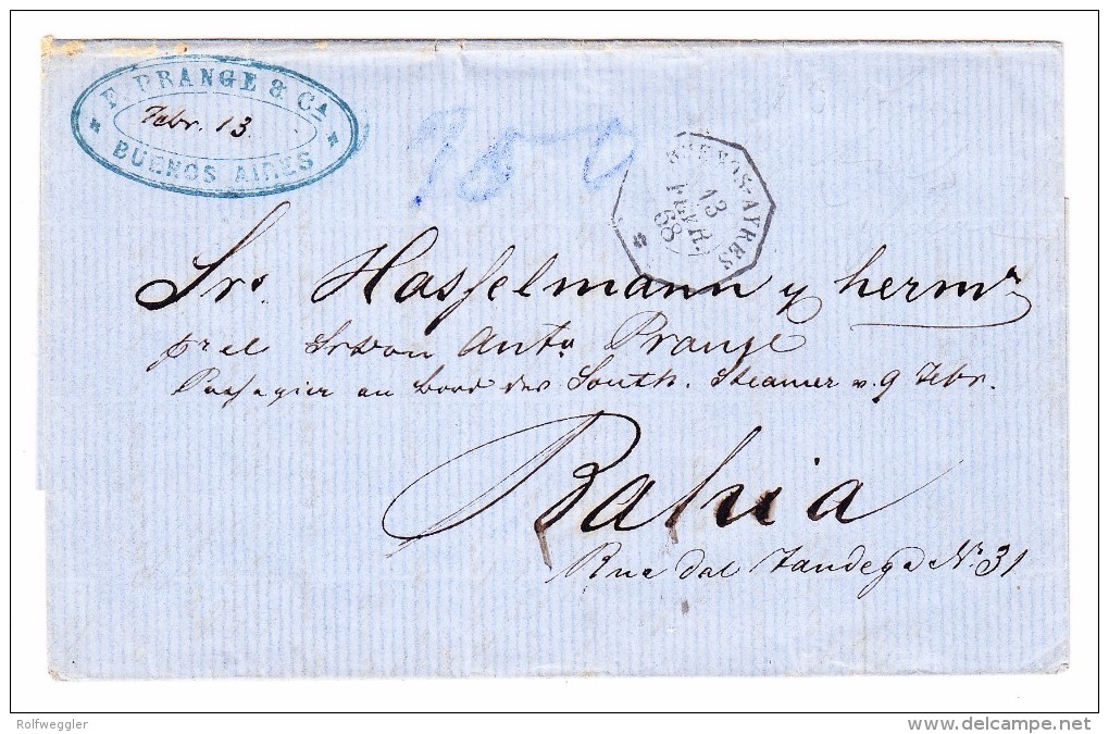 Brasilien 13.2.1868 Buenos-Aires (Franz. Konsularstempel) Faltbrief Nach Bahia AK Stempel  Selten - Lettres & Documents