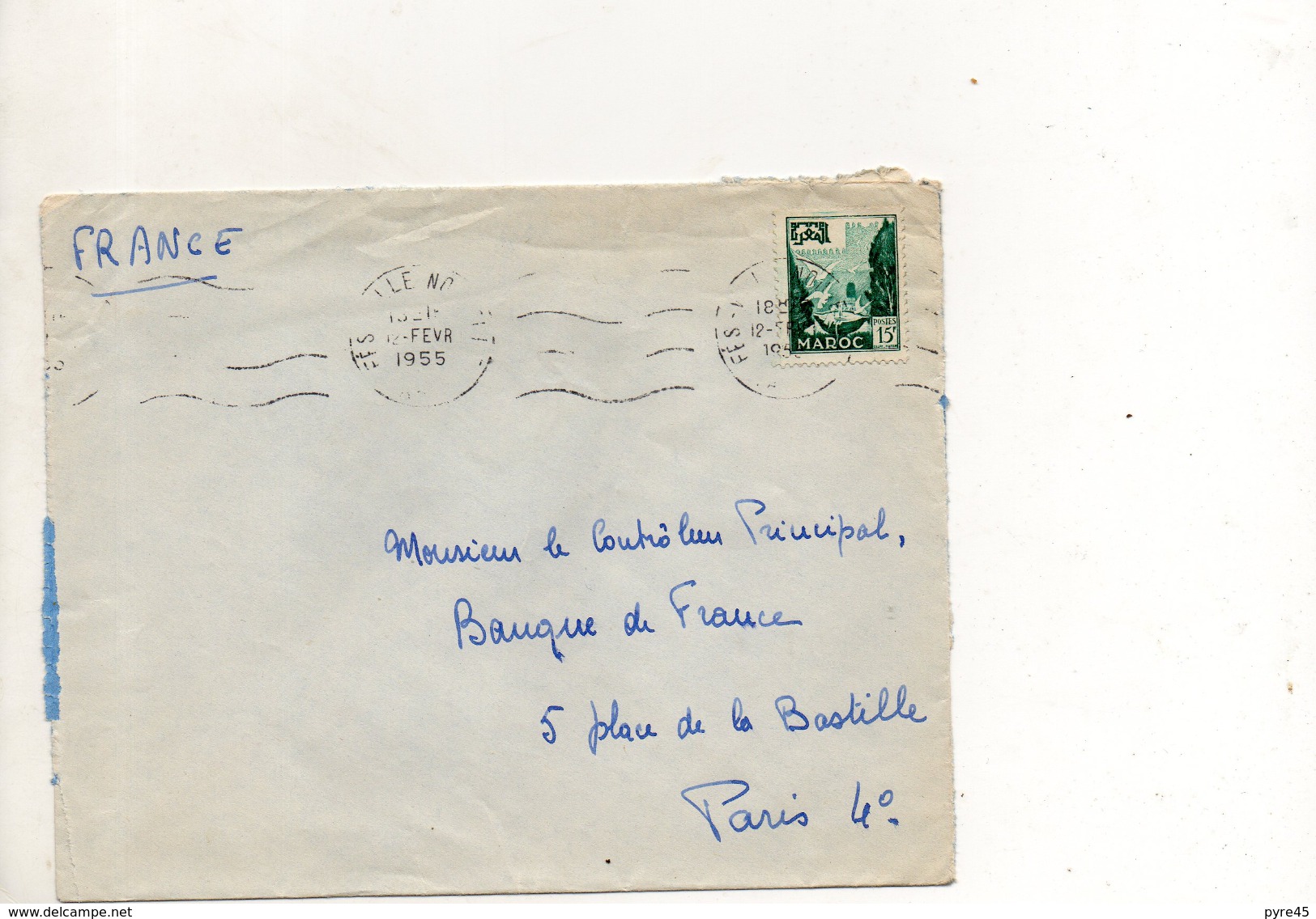 Maroc Enveloppe Du 12 Fevrier 1955 De Fes Pour Paris - Briefe U. Dokumente