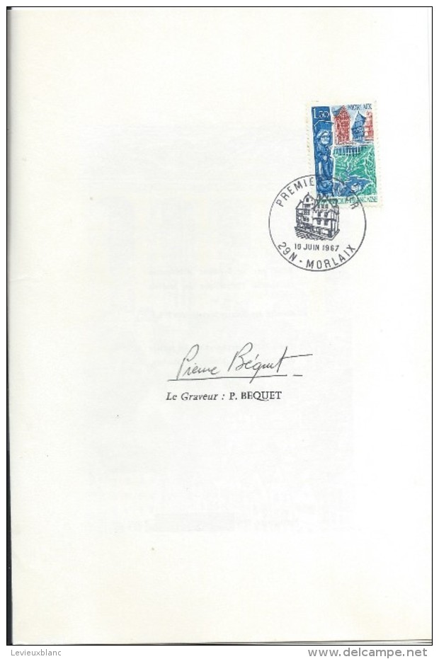 Plaquette De Prestige/Premier Jour/10 Juin 1967/MORLAIX/Côtes Du Nord/Timbre/ Bequet/Graveur/1967  TIMB95 - Sonstige & Ohne Zuordnung