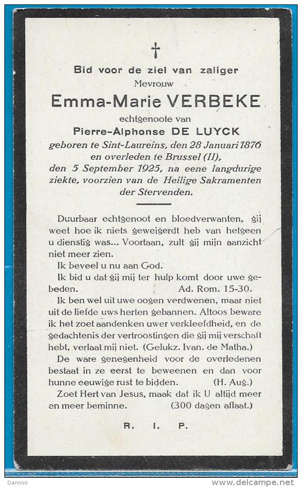 Bidprentje Van Emma-Marie Verbeke - Sint-Laureins - Brussel - 1876 - 1925 - Images Religieuses