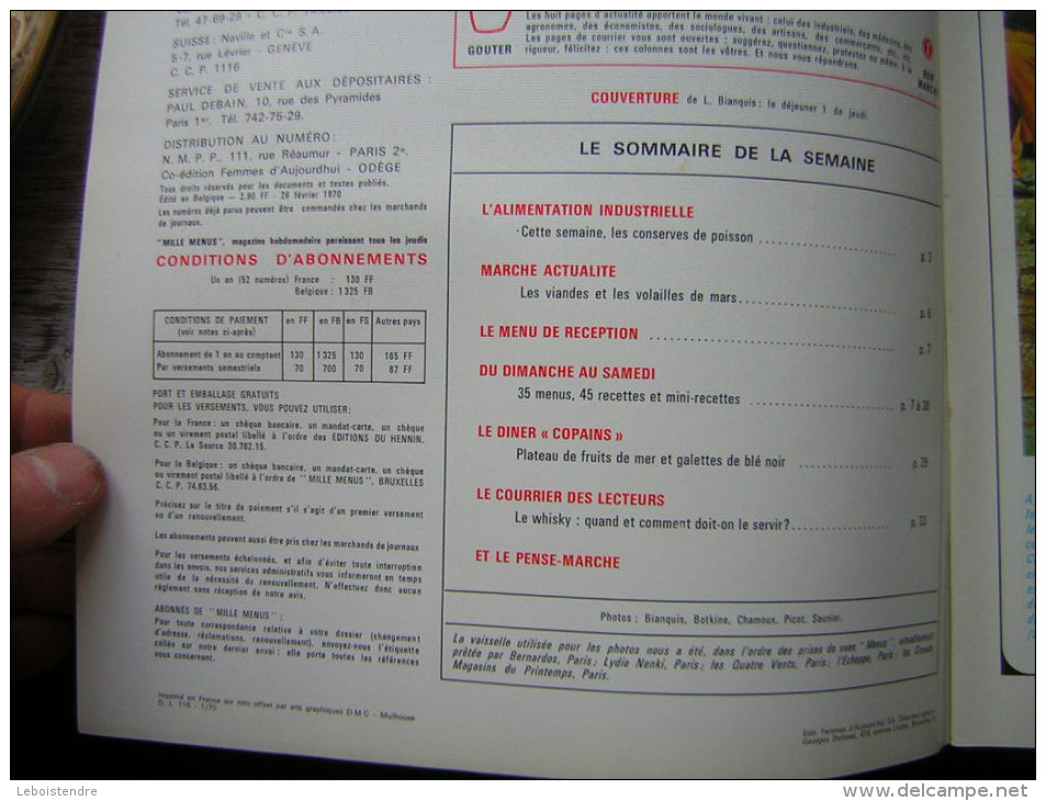 REVUE  CUISINE  1000 MENUS  N° 5 HEBDOMADAIRE  1970 - Cuisine & Vins
