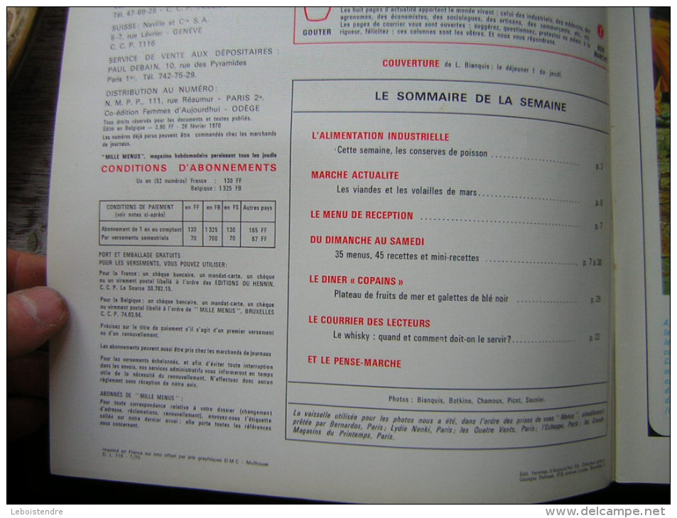 REVUE  CUISINE  1000 MENUS  N° 5 HEBDOMADAIRE  1970 - Cooking & Wines