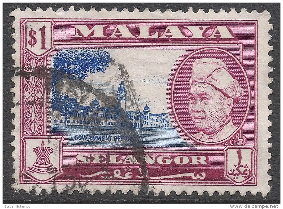 Selangor(Malaysia). 1957-61 Sultan Hisamud-din Alum Shah. $1 Used. SG 125 - Selangor