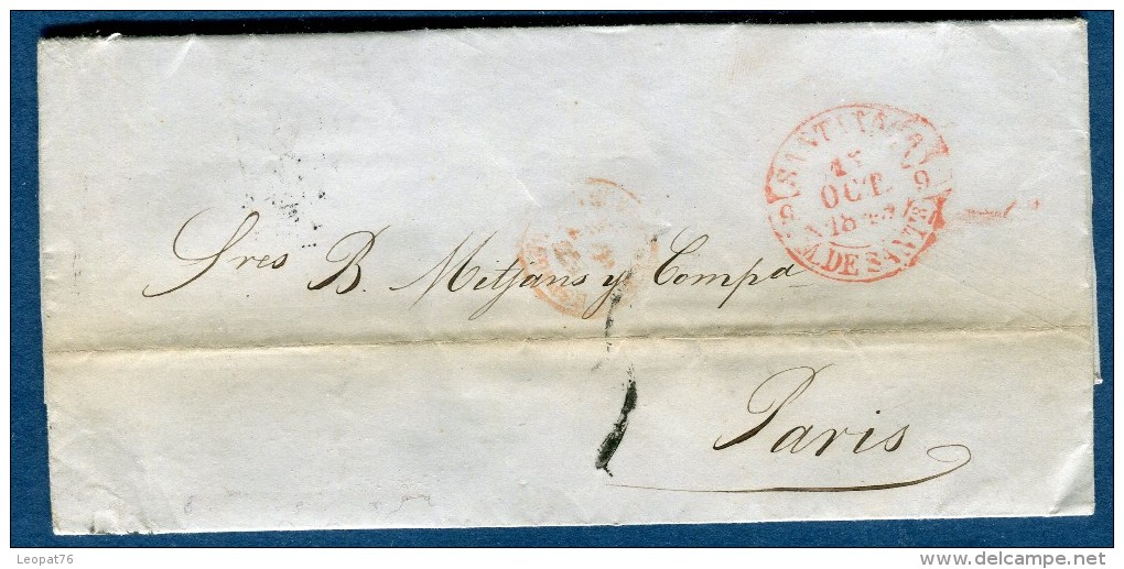 Espagne- Lettre Avec Texte De Santander Pour Paris En 1849      à Voir 3 Scans   Réf. 863 - ...-1850 Prefilatelia