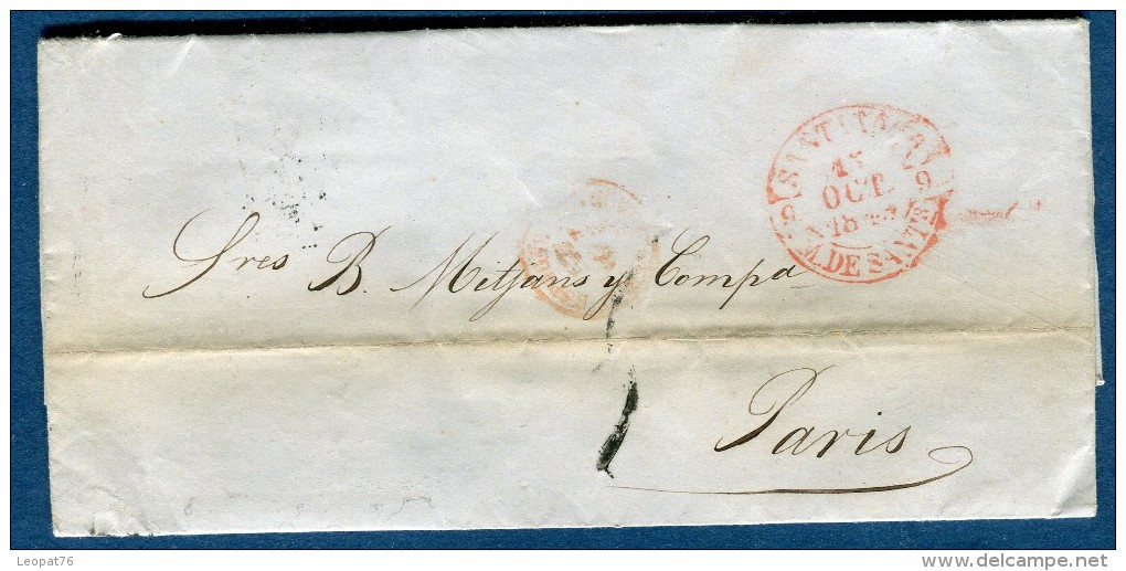 Espagne- Lettre Avec Texte De Santander Pour Paris En 1849      à Voir 3 Scans   Réf. 863 - ...-1850 Prephilately