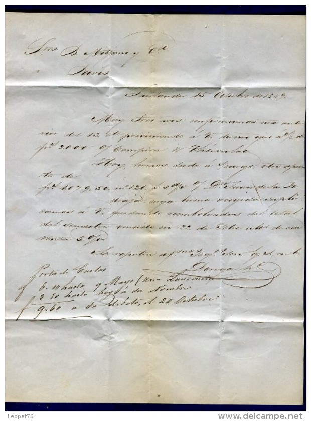 Espagne- Lettre Avec Texte De Santander Pour Paris En 1849      à Voir 3 Scans   Réf. 863 - ...-1850 Voorfilatelie