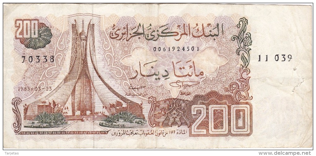 BILLETE DE ARGELIA DE 200 DINARS DEL AÑO 1983  (BANKNOTE) - Algerije