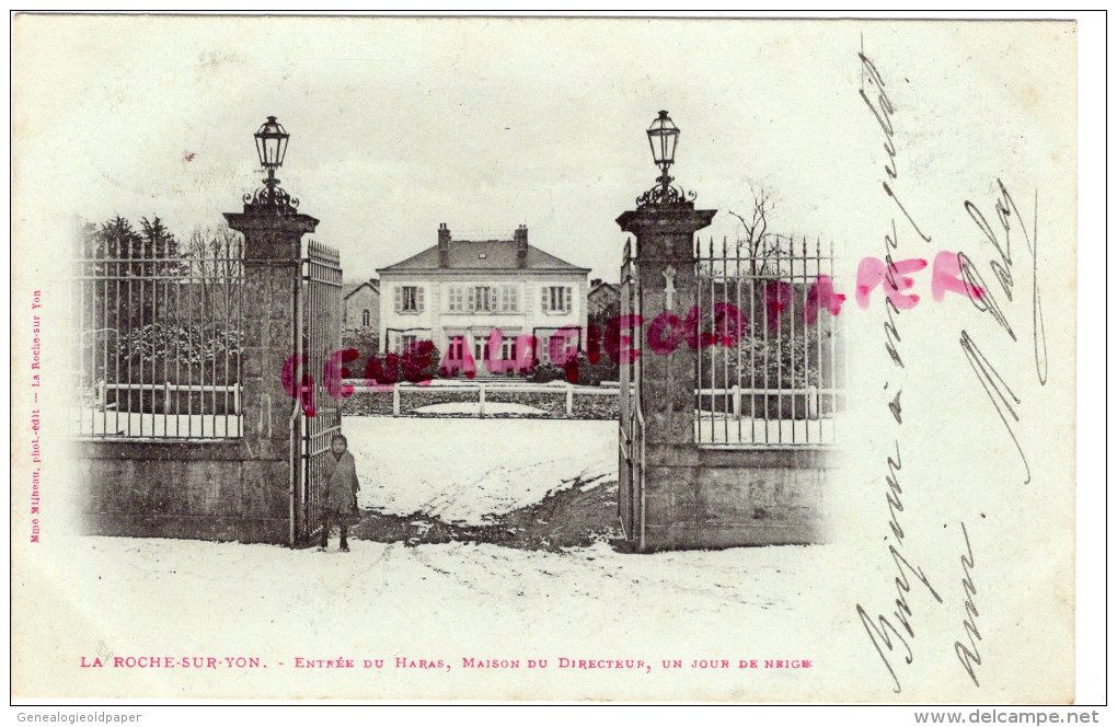 85 - LA ROCHE SUR YON - ENTREE DU HARAS  MAISON DU DIRECTEUR UN JOUR DE NEIGE- PRECURSEUR 1901 - La Roche Sur Yon