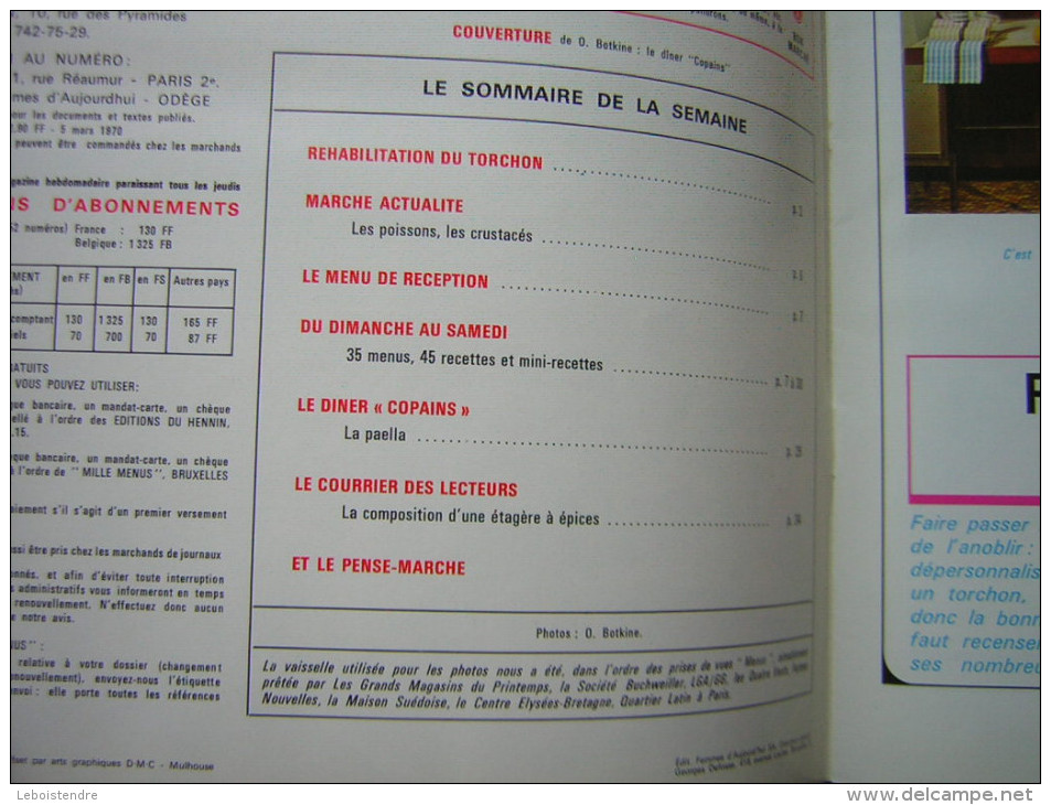 REVUE  CUISINE  1000 MENUS  N° 6 HEBDOMADAIRE  1970 - Cooking & Wines