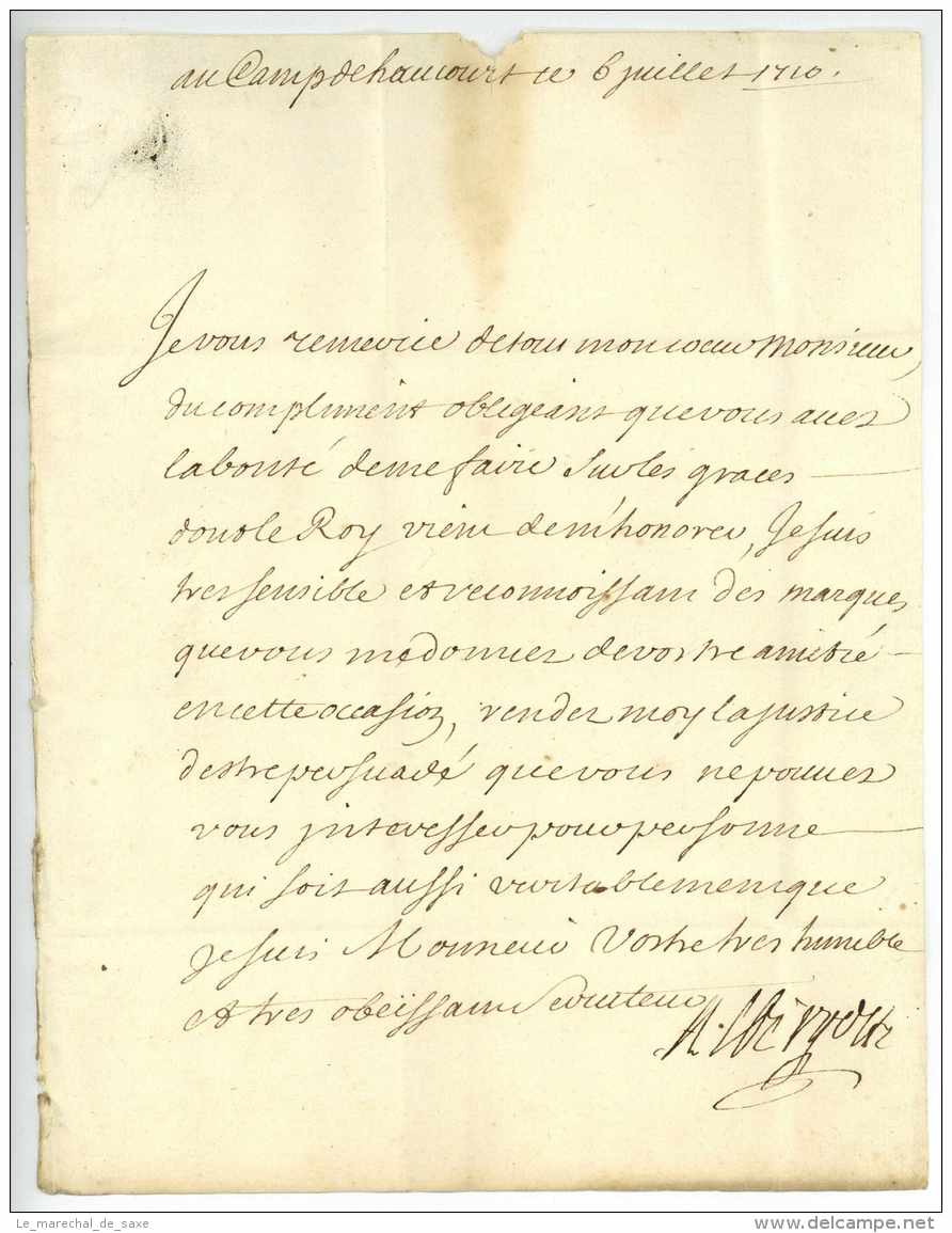 GUERRE DE LA SUCCESSION D'ESPAGNE - Général ALBERGOTTI (1654-1717) - Camp De HAUCOURT 1710 AR. DE VILLARS - Legerstempels (voor 1900)