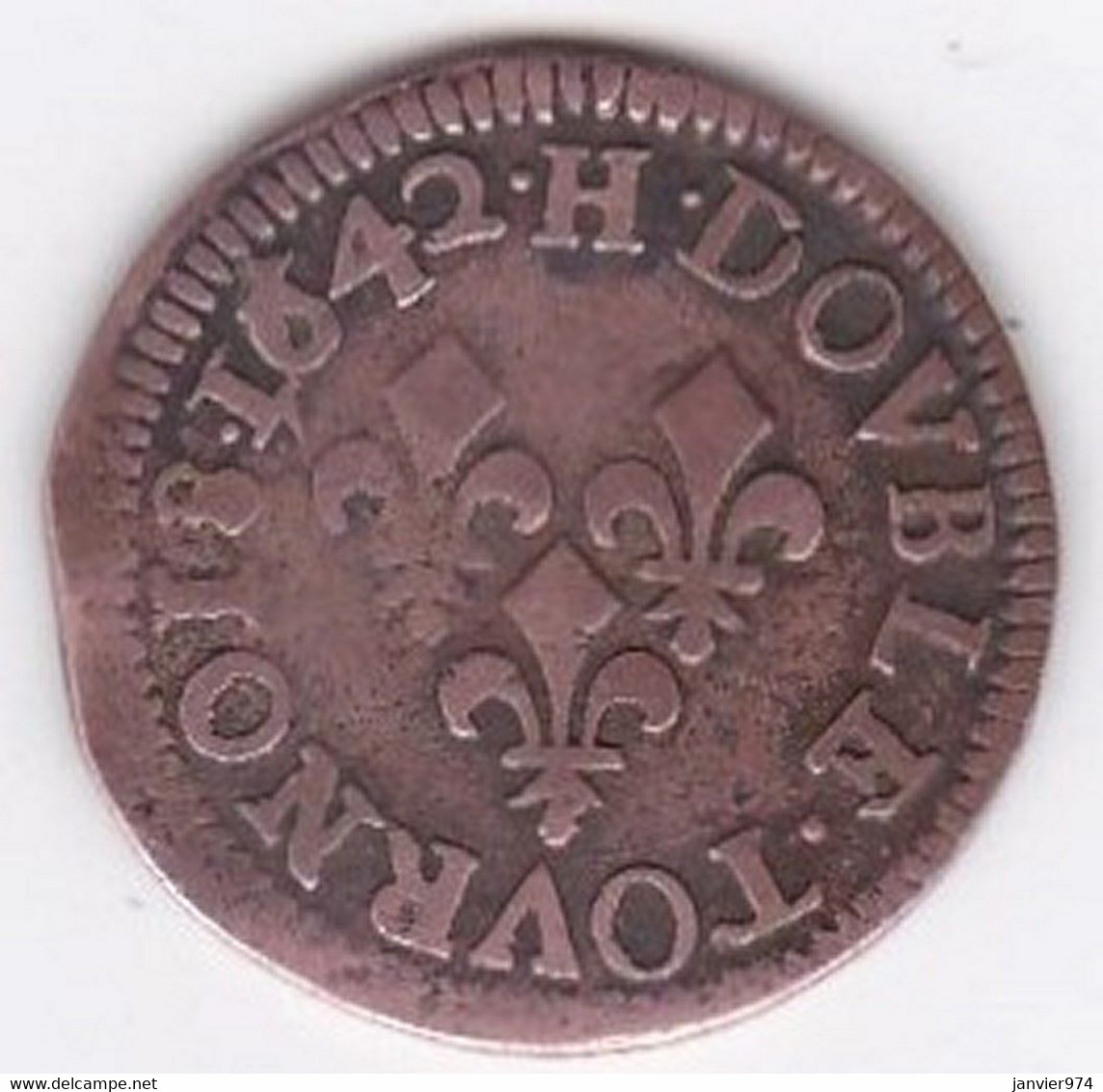 DOUBLE TOURNOIS 1642 H  LA ROCHELLE  LOUIS XIII - 1610-1643 Lodewijk XIII Van Frankrijk De Rechtvaardige