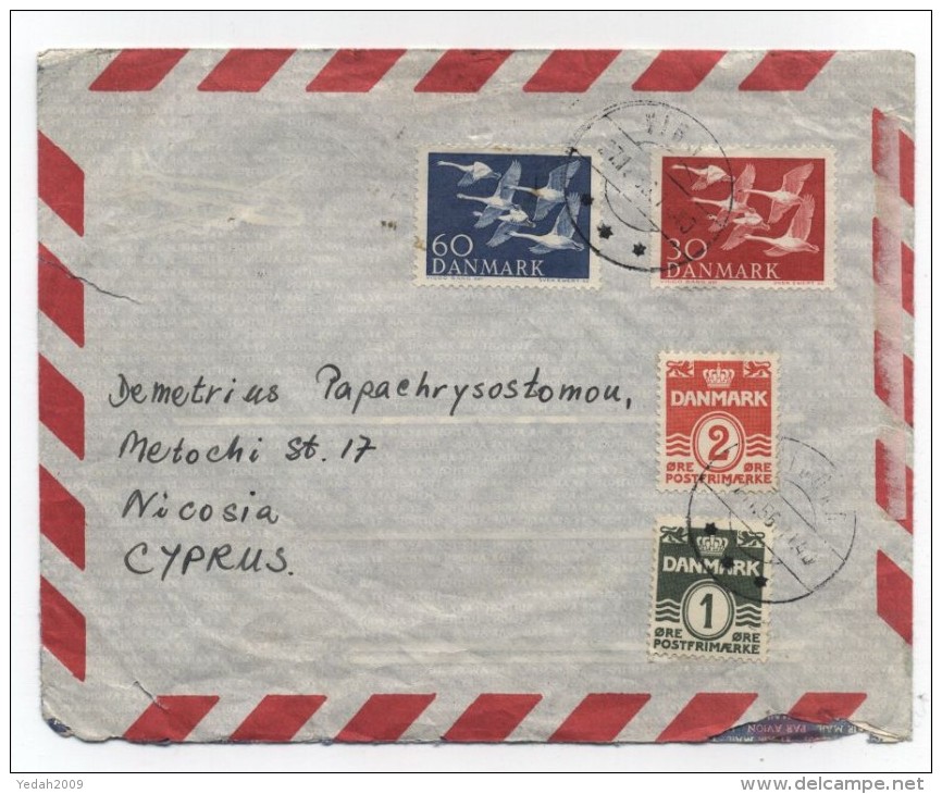 Denmark/Cyprus BIRDS ANIMALS AIRMAIL COVER 1956 - Poste Aérienne