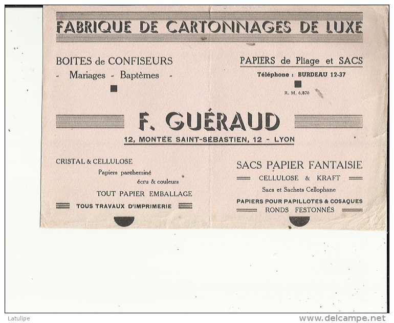 Buvard G F_23x15 - F  GUERAUD  FABRIQUE CARTONNAGES De LUXE -Boites Confiseurs-Papiers-et Sacs A Lyon 69 - Papeterie