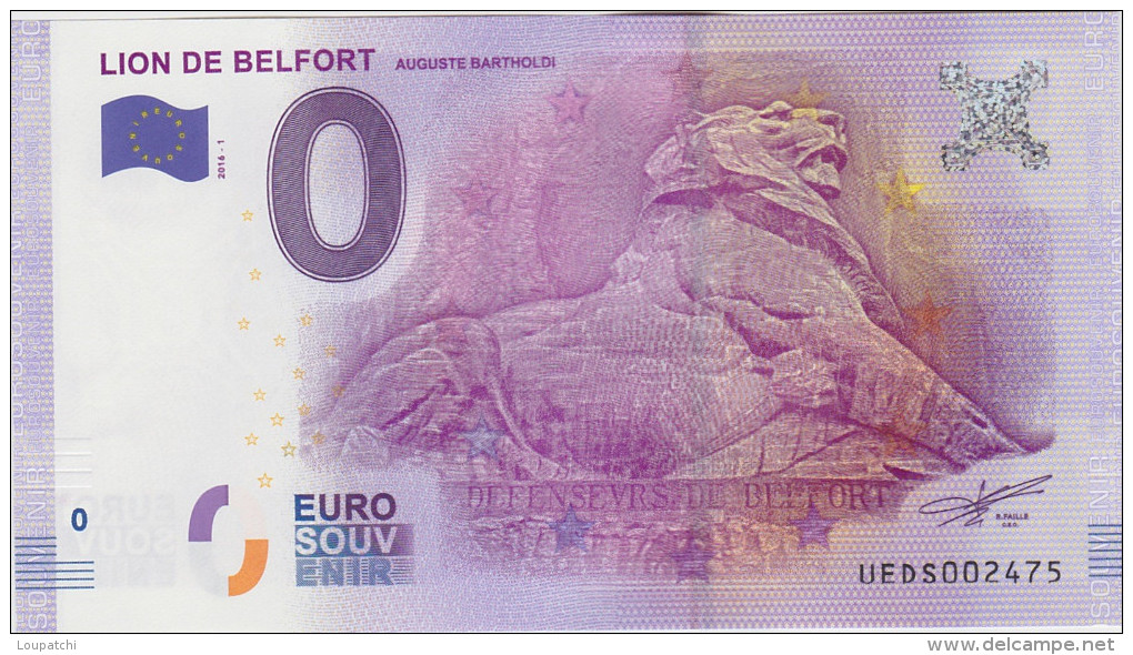 BILLET TOURISTIQUE 2016 LION DE BELFORT AUGUSTE BARTHOLDI - Private Proofs / Unofficial