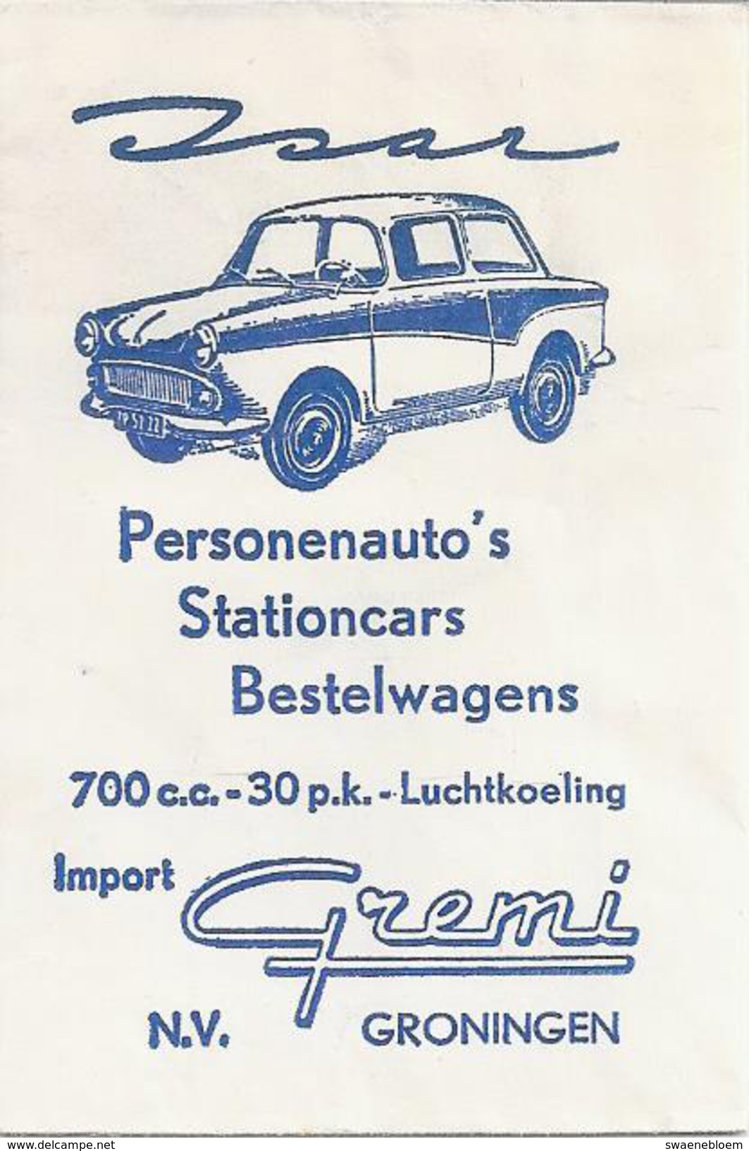 Suikerzakje.- ISAR Personenauto's Import GREMI N.V. Groningen . Suiker - Sucre - Zucchero - Azúcar. 2 Scans - Sucres