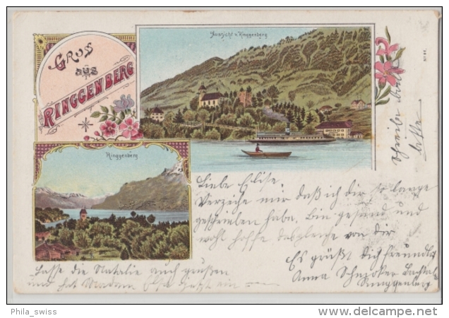 Ringgenberg, Gruss Aus - Farbige Litho - Aussicht Von Ringgenberg - Ringgenberg