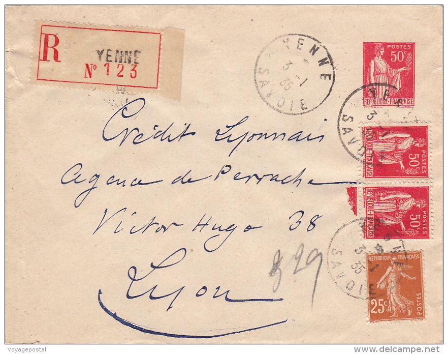 Entier Type Paix CaD Yenne (Savoie) Enveloppe Recommandé 1935 TTB - Enveloppes Types Et TSC (avant 1995)