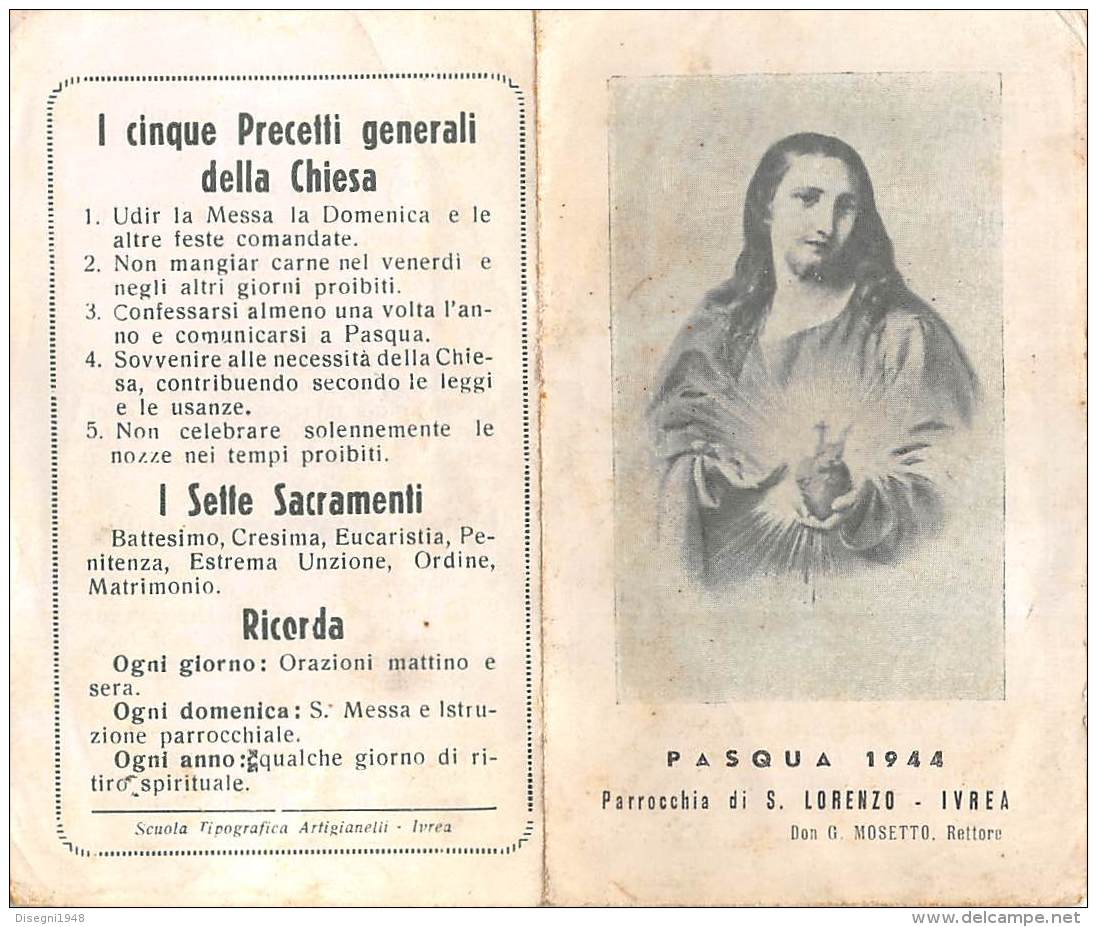 05402 "IVREA (TO) -PARROCCHIA DI SAN LORENZO - PASQUA 1944" IMMAG. RELIG. ORIGIN. - Andachtsbilder