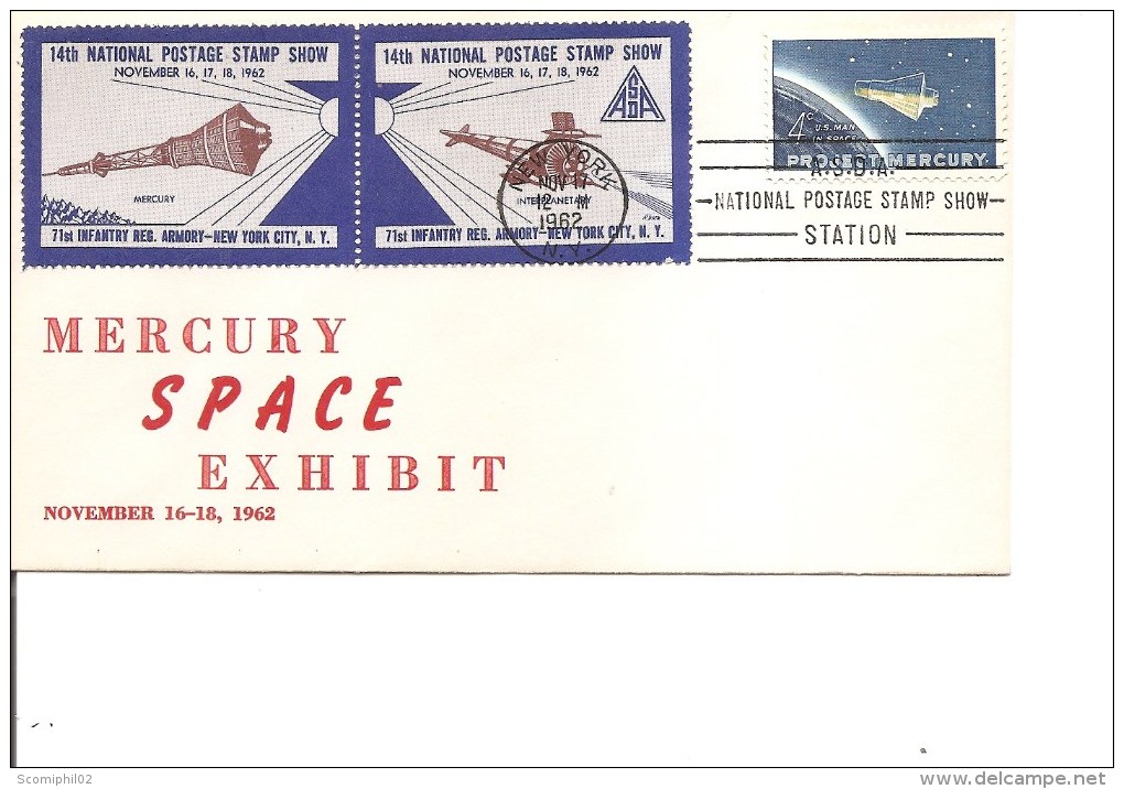 Espace -Mercury ( Commémoratif Des USA De 1962 Avec Timbres Privés -Dessins En Brun à Voir) - Noord-Amerika