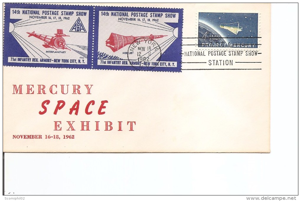 Espace -Mercury ( Commémoratif Des USA De 1962 Avec Timbres Privés -Dessins En Rouge à Voir) - America Del Nord