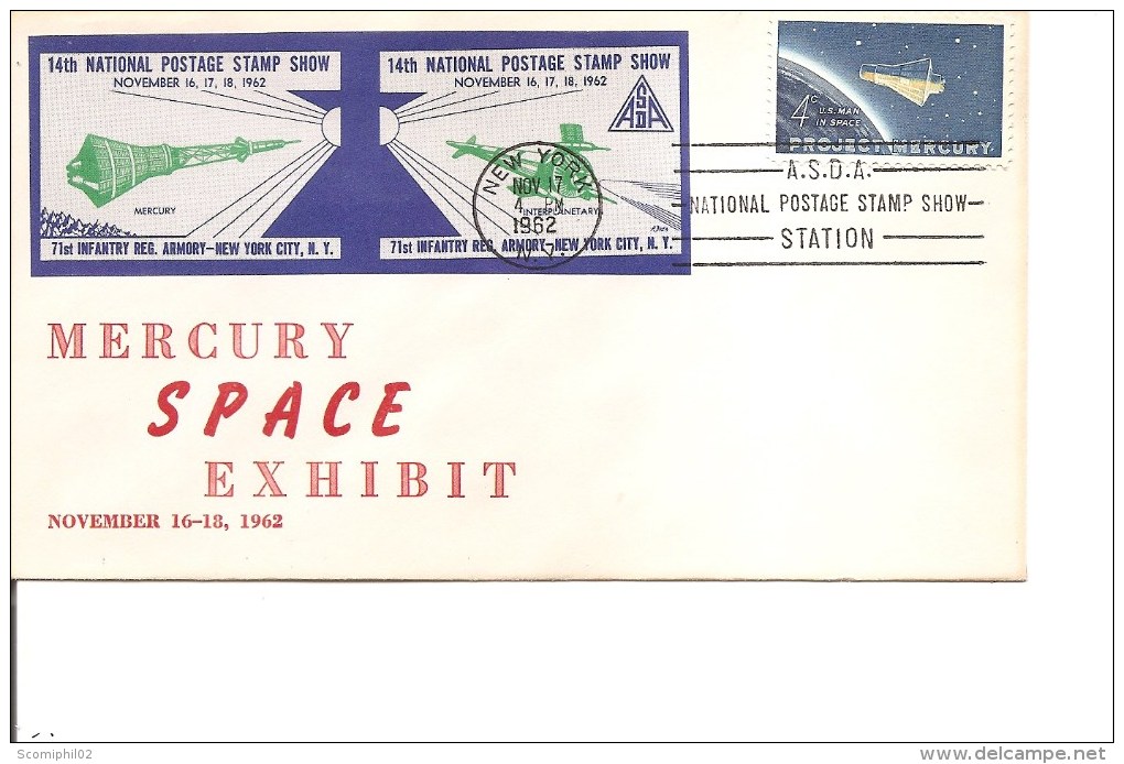 Espace -Mercury ( Commémoratif Des USA De 1962 Avec Timbres Privés Non Dentelés -Dessins En Vert à Voir) - America Del Nord