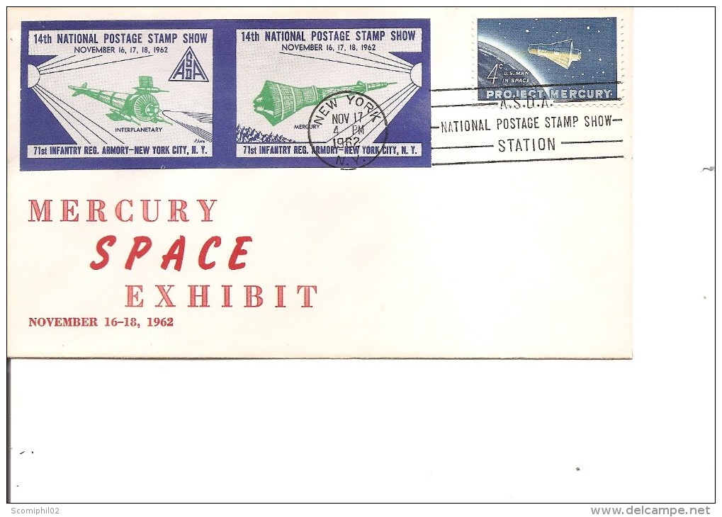 Espace -Mercury ( Commémoratif Des USA De 1962 Avec Timbres Privés Non Dentelés -Dessins En Vert à Voir) - Noord-Amerika