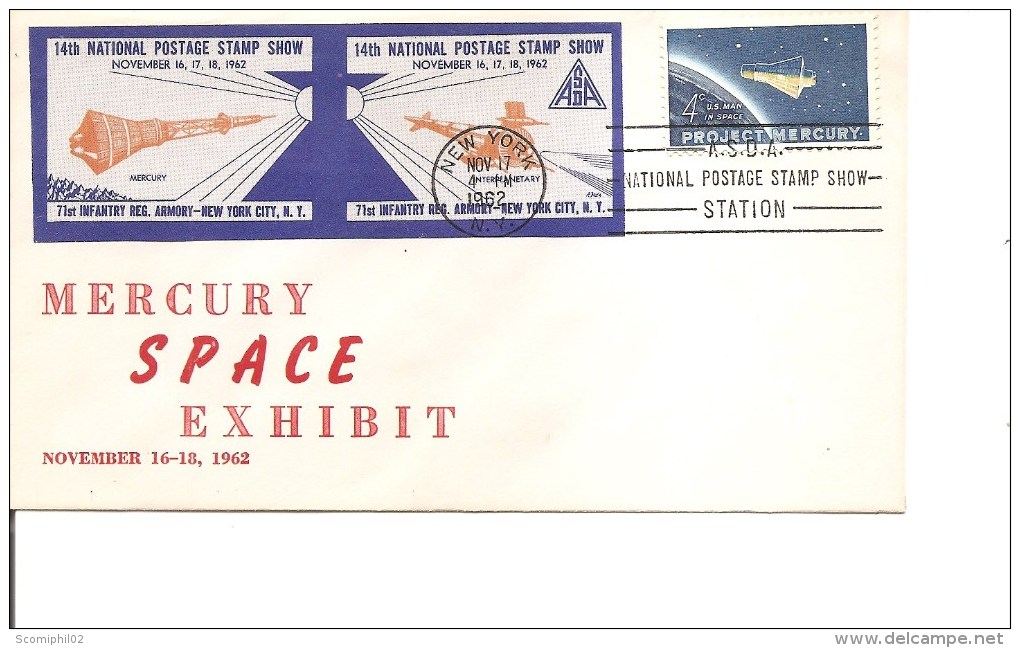 Espace -mercury ( Commémoratif Des USA De 1962 Avec Timbres Privés Non Dentelés -Dessins En Orange à Voir) - Nordamerika