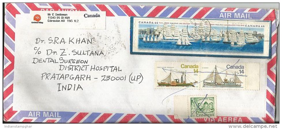 Canada To India Used Cover With Four Stamps On Cover, 2003,Tall Ships, As Per Scan - Enveloppes Commémoratives