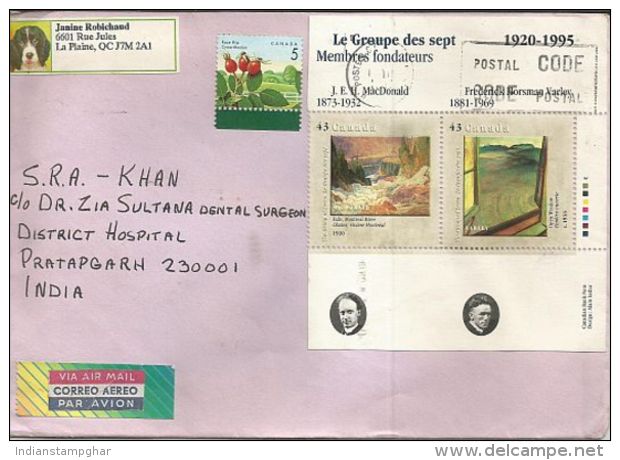 Canada To India Used Cover With Four Stamps On Cover, Falls, Montreal River, As Per Scan - Commemorative Covers