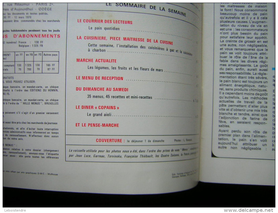 REVUE  CUISINE  1000 MENUS  N° 7  HEBDOMADAIRE  1970 - Küche & Wein