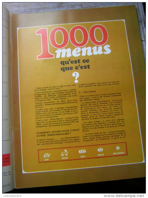 REVUE  CUISINE  1000 MENUS  N° 1  HEBDOMADAIRE  1970 - Culinaria & Vinos