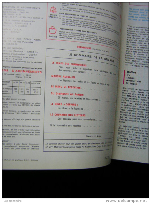 REVUE  CUISINE  1000 MENUS  N° 15  HEBDOMADAIRE  1970 - Cuisine & Vins