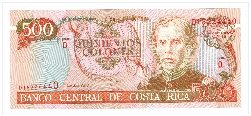 Costa Rica 500 Colones 1994, UNC, Free Ship. To USA. - Costa Rica