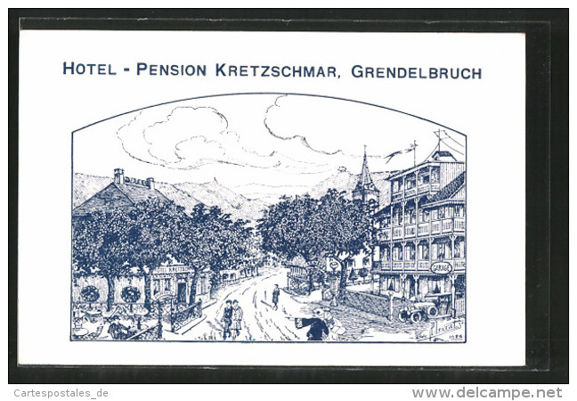 CPA Illustrateur Grendelbruch, Hotel-Pension Kretzschmar - Autres & Non Classés