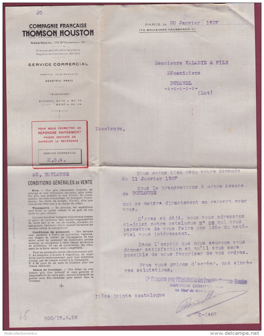 MARCOPHILIE - 070516 -  Perforé Sur Lettre Sur 25c Semeuse  50c H T HOUSTON THOMSON - Otros & Sin Clasificación