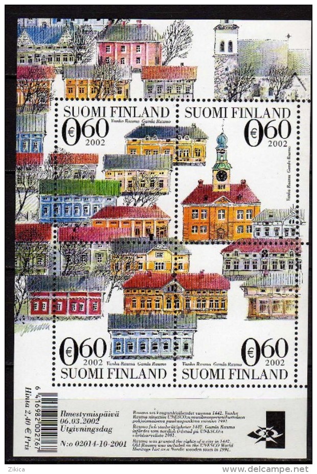 Finland 2002 Rauma Town - Old Houses.S/S.MNH - Unused Stamps