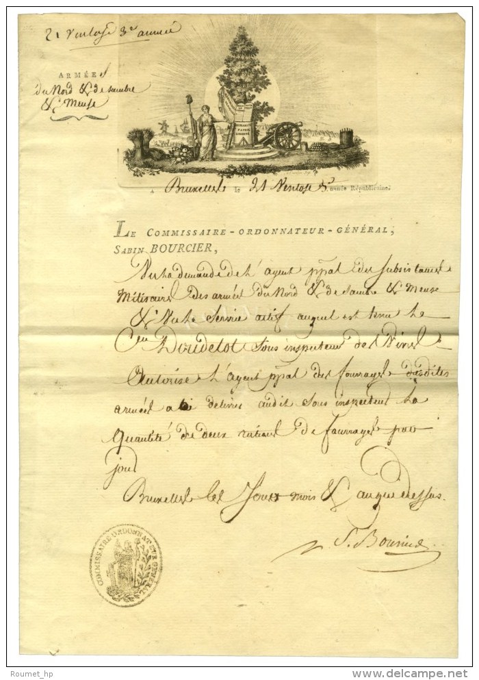 Document à En-tête De L'Armée Du Nord Et De Sambre Et Meuse Daté De Bruxelles Le 21... - Marques D'armée (avant 1900)