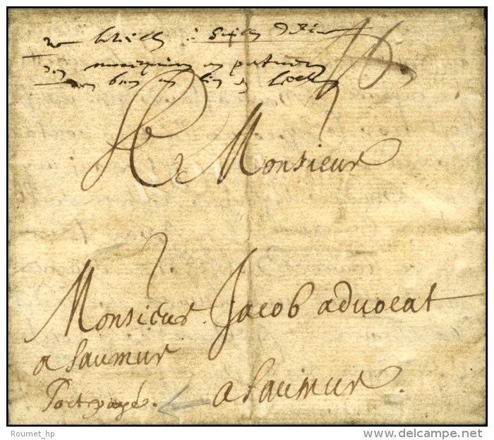 '' Port Payé '' Sur Lettre Avec Texte Daté D'Angers Pour Saumur. 1664. - TB. - R. - ....-1700: Précurseurs
