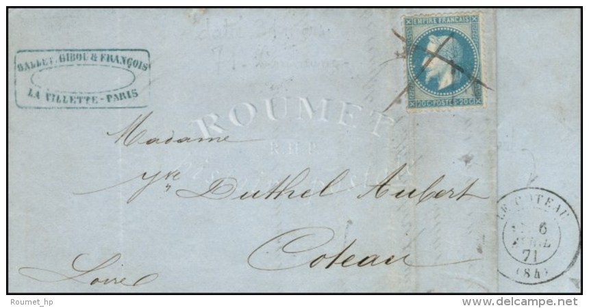 Lettre Avec Texte Daté De Paris La Villette Le 31 Mars 1871 Pour Coteau (Loire), Plume / N° 29... - Guerre De 1870