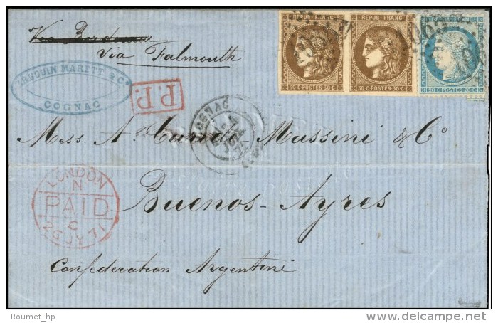 GC 1065 / N° 37 + N° 47 Paire (superbes Marges) Càd T 17 COGNAC (15) Sur Lettre Pour Buenos Ayres.... - 1870 Emissione Di Bordeaux