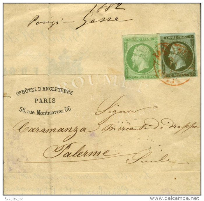 Càd Rouge Imprimé PP / N° 11 + 12 (filet à Peine Effleuré Angle Inf. Gauche) Sur... - 1853-1860 Napoléon III